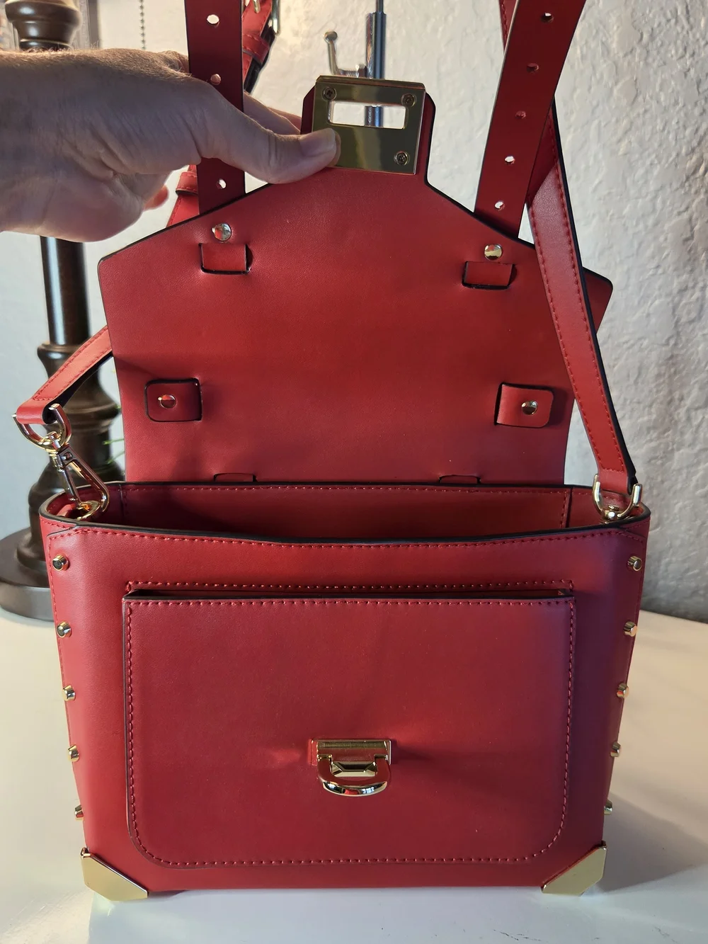 Michael Kors Manhattan Medium Flame Red Leather Satchel Crossbody